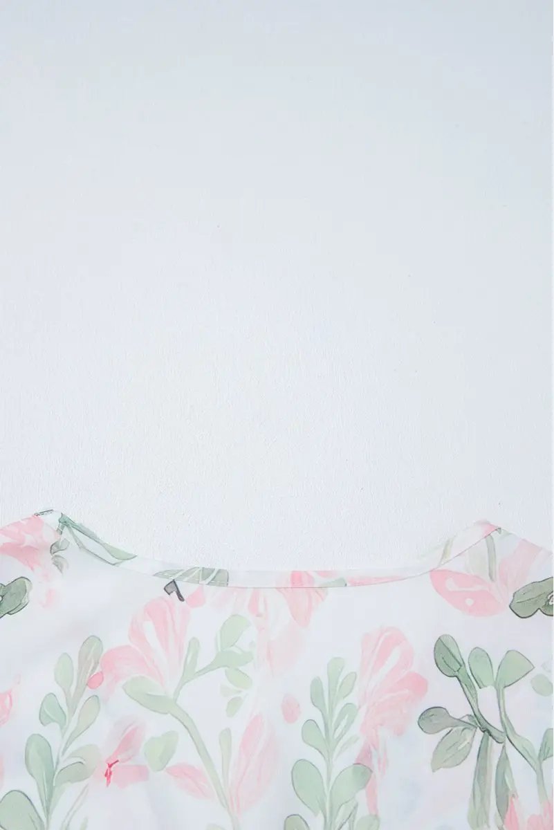 Pink Floral Puff Sleeve V Neck Tied Front Peplum Blouse - Love Salve